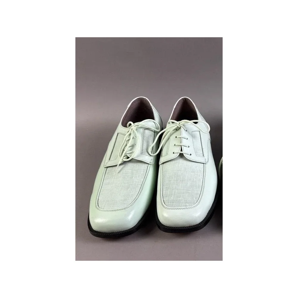 Vintage Mens Mint Green Dress Shoes Size 10 Apron Genuine Leather Sole Oxford‎